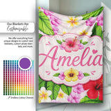 Hibiscus Flowers Plumeria Leaves Exotic Floral Soft Pink Seamless  Personalised Custom Name Super Soft Fleece Blanket Bed Sofa Throw