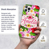 Hibiscus Flowers Plumeria Leaves Exotic Floral Custom Name Protective Phone Case Mobile Cover Durable Everyday Smartphone Shock Resistant