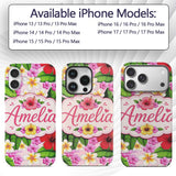 Hibiscus Flowers Plumeria Leaves Exotic Floral Custom Name Protective Phone Case Mobile Cover Durable Everyday Smartphone Shock Resistant