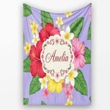 Hibiscus Flowers Plumeria Leaves Exotic Floral Lavender Seamless  Personalised Custom Name Super Soft Fleece Blanket Bed Sofa Throw