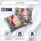 Custom Name Hibiscus Flowers Plumeria Leaves Lavender Seamless Square Filled Cushion Throw Pillow Sofa Bed Home Decor Zip Washable UK Made