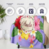 Hibiscus Flowers Plumeria Leaves Exotic Floral Lavender Seamless  Personalised Custom Name Super Soft Fleece Blanket Bed Sofa Throw