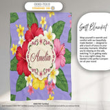 Hibiscus Flowers Plumeria Leaves Exotic Floral Lavender Seamless  Personalised Custom Name Super Soft Fleece Blanket Bed Sofa Throw