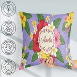 Custom Name Hibiscus Flowers Plumeria Leaves Lavender Seamless Square Filled Cushion Throw Pillow Sofa Bed Home Decor Zip Washable UK Made