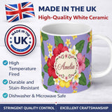 Personalized Custom Name Hibiscus Flowers Plumeria Leaves Exotic Floral Lavender Seamless 11oz Ceramic Coffee Tea Mug White Large Handle