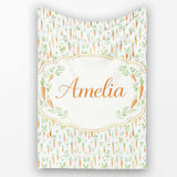 Watercolor Carrot and Herb Botanical Seamless Pattern Lovely  Personalised Custom Name Super Soft Fleece Blanket Bed Sofa Throw