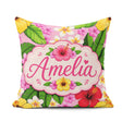 Custom Name Hibiscus Flowers Plumeria Leaves Exotic Floral Blush Square Filled Cushion Throw Pillow Sofa Bed Home Decor Zip Washable UK Made