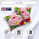 Custom Name Hibiscus Flowers Plumeria Leaves Exotic Floral Blush Square Filled Cushion Throw Pillow Sofa Bed Home Decor Zip Washable UK Made