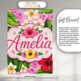 Hibiscus Flowers Plumeria Leaves Exotic Floral Blush Pink Seamless  Personalised Custom Name Super Soft Fleece Blanket Bed Sofa Throw