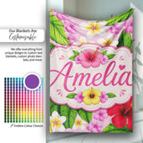 Hibiscus Flowers Plumeria Leaves Exotic Floral Blush Pink Seamless  Personalised Custom Name Super Soft Fleece Blanket Bed Sofa Throw