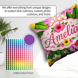 Custom Name Hibiscus Flowers Plumeria Leaves Exotic Floral Blush Square Filled Cushion Throw Pillow Sofa Bed Home Decor Zip Washable UK Made