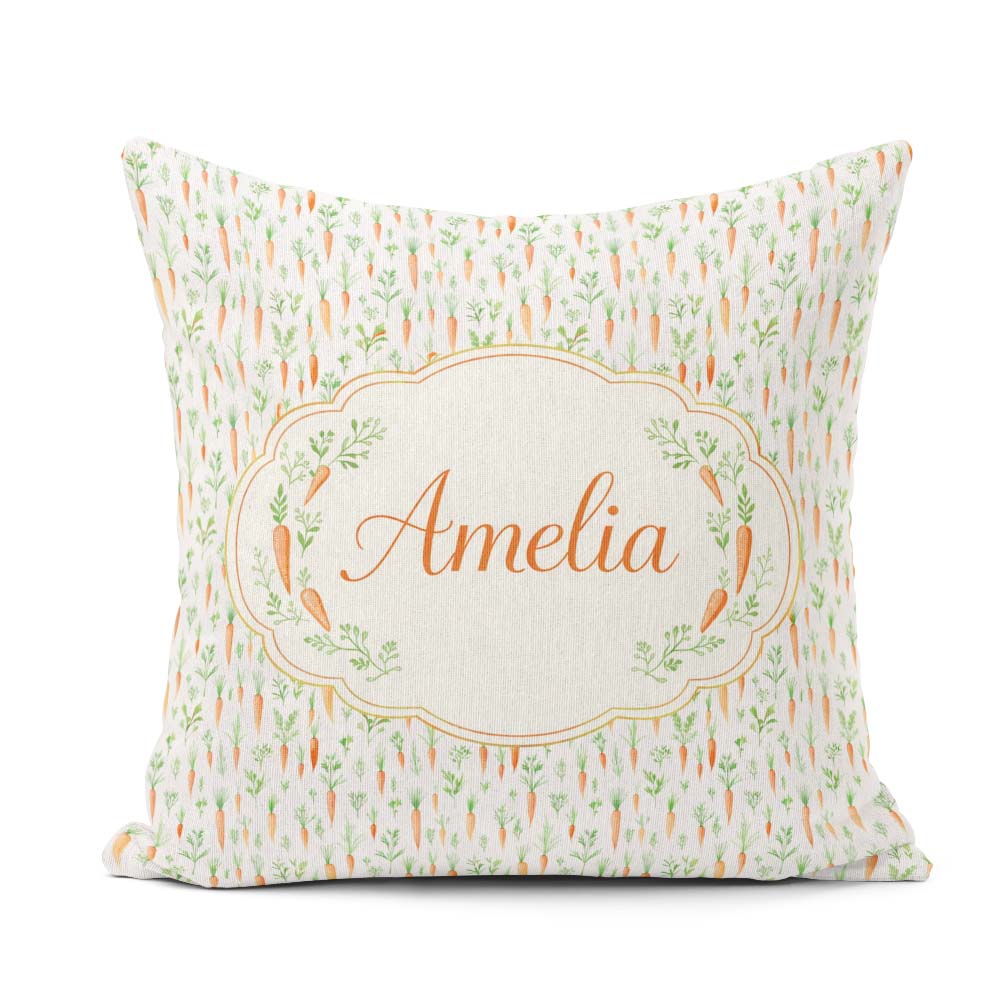 Custom Name Watercolor Carrot and Herb Botanical Seamless Lovely Square Filled Cushion Throw Pillow Sofa Bed Home Decor Zip Washable UK Made