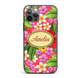 Tropical Hibiscus Flowers Plumeria Leaves Exotic Custom Name Protective Phone Case Mobile Cover Durable Everyday Smartphone Shock Resistant
