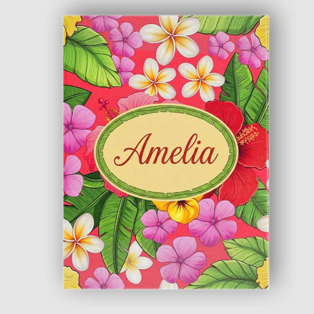 Personalised Name Tropical Hibiscus Flowers Custom  Bespoke Interior Contemporary Canvas Wall Art Print Decor Picture Ready to Hang