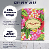 Personalised Name Tropical Hibiscus Flowers Custom  Bespoke Interior Contemporary Canvas Wall Art Print Decor Picture Ready to Hang