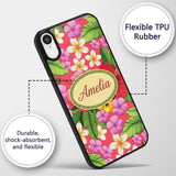 Tropical Hibiscus Flowers Plumeria Leaves Exotic Custom Name Protective Phone Case Mobile Cover Durable Everyday Smartphone Shock Resistant