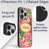 Tropical Hibiscus Flowers Plumeria Leaves Exotic Custom Name Protective Phone Case Mobile Cover Durable Everyday Smartphone Shock Resistant