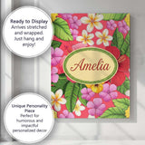 Personalised Name Tropical Hibiscus Flowers Custom  Bespoke Interior Contemporary Canvas Wall Art Print Decor Picture Ready to Hang