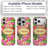 Tropical Hibiscus Flowers Plumeria Leaves Exotic Custom Name Protective Phone Case Mobile Cover Durable Everyday Smartphone Shock Resistant