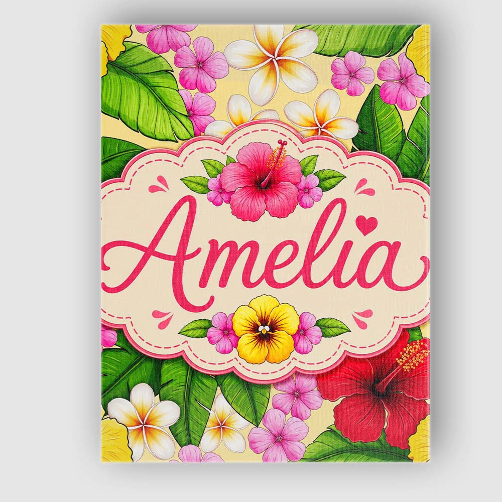 Personalised Name Tropical Hibiscus Flowers Custom  Bespoke Interior Contemporary Canvas Wall Art Print Decor Picture Ready to Hang