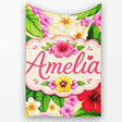 Tropical Hibiscus Flowers Plumeria Leaves Exotic Floral Yellow  Personalised Custom Name Super Soft Fleece Blanket Bed Sofa Throw