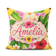 Custom Name Tropical Hibiscus Flowers Plumeria Leaves Exotic Square Filled Cushion Throw Pillow Sofa Bed Home Decor Zip Washable UK Made
