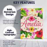 Personalised Name Tropical Hibiscus Flowers Custom  Bespoke Interior Contemporary Canvas Wall Art Print Decor Picture Ready to Hang