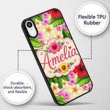 Tropical Hibiscus Flowers Plumeria Leaves Exotic Custom Name Protective Phone Case Mobile Cover Durable Everyday Smartphone Shock Resistant