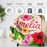 Tropical Hibiscus Flowers Plumeria Leaves Exotic Floral Yellow  Personalised Custom Name Super Soft Fleece Blanket Bed Sofa Throw