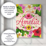 Personalised Name Tropical Hibiscus Flowers Custom  Bespoke Interior Contemporary Canvas Wall Art Print Decor Picture Ready to Hang