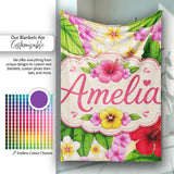 Tropical Hibiscus Flowers Plumeria Leaves Exotic Floral Yellow  Personalised Custom Name Super Soft Fleece Blanket Bed Sofa Throw