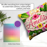 Custom Name Tropical Hibiscus Flowers Plumeria Leaves Exotic Square Filled Cushion Throw Pillow Sofa Bed Home Decor Zip Washable UK Made