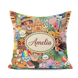 Custom Name Cute Hawaiian Kids Tiki Mask Pineapple Blue Seamless Square Filled Cushion Throw Pillow Sofa Bed Home Decor Zip Washable UK Made