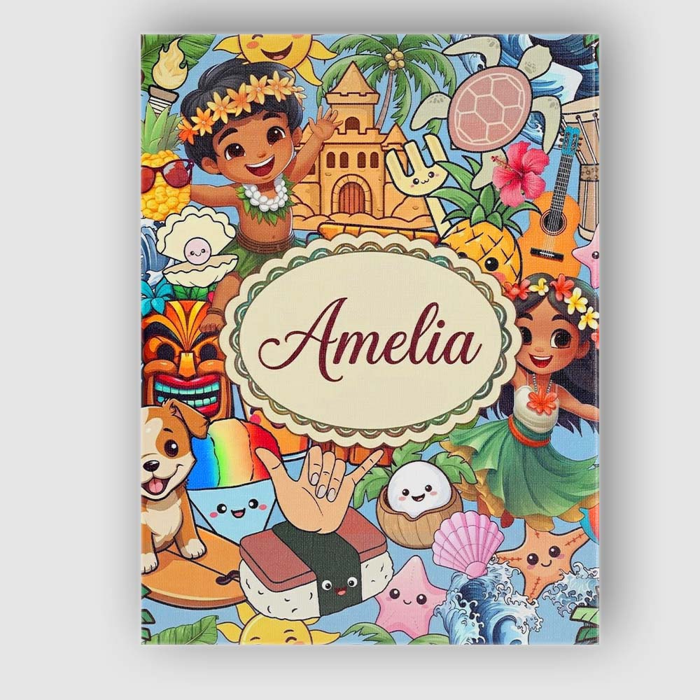 Personalised Name Cute Hawaiian Kids Tiki Custom  Unique Gift Idea Elegant Feature Canvas Wall Art Print Decor Picture Ready to Hang