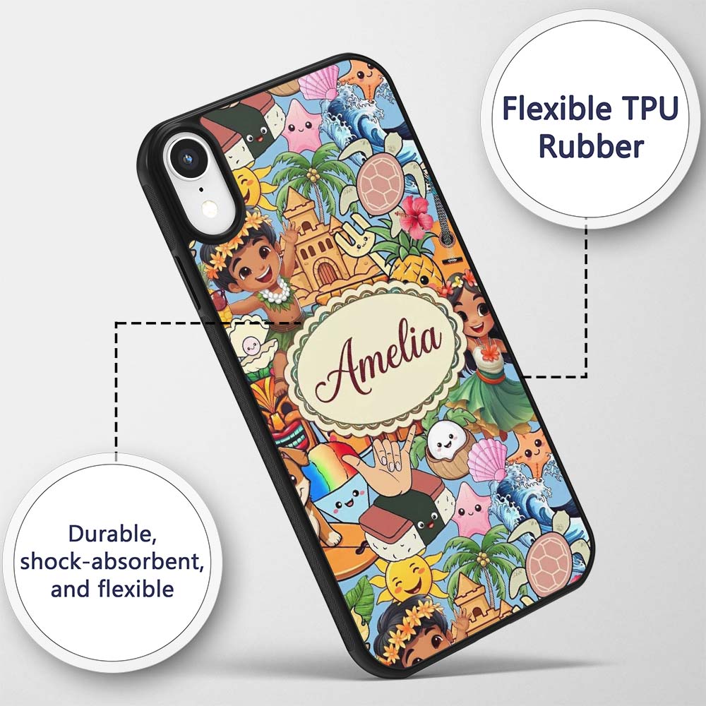 Cute Hawaiian Kids Tiki Mask Decorative Design Custom Name Protective Phone Case Mobile Cover Durable Everyday Smartphone Shock Resistant