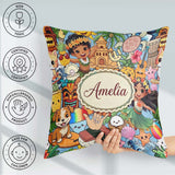 Custom Name Cute Hawaiian Kids Tiki Mask Pineapple Blue Seamless Square Filled Cushion Throw Pillow Sofa Bed Home Decor Zip Washable UK Made