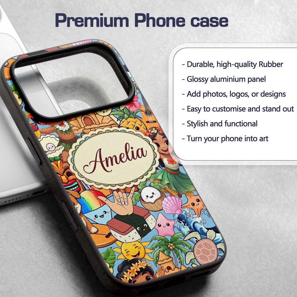 Cute Hawaiian Kids Tiki Mask Decorative Design Custom Name Protective Phone Case Mobile Cover Durable Everyday Smartphone Shock Resistant