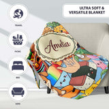 Cute Hawaiian Kids Tiki Mask Pineapple Blue Background Seamless  Personalised Custom Name Super Soft Fleece Blanket Bed Sofa Throw