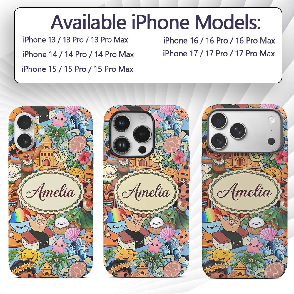 Cute Hawaiian Kids Tiki Mask Decorative Design Custom Name Protective Phone Case Mobile Cover Durable Everyday Smartphone Shock Resistant