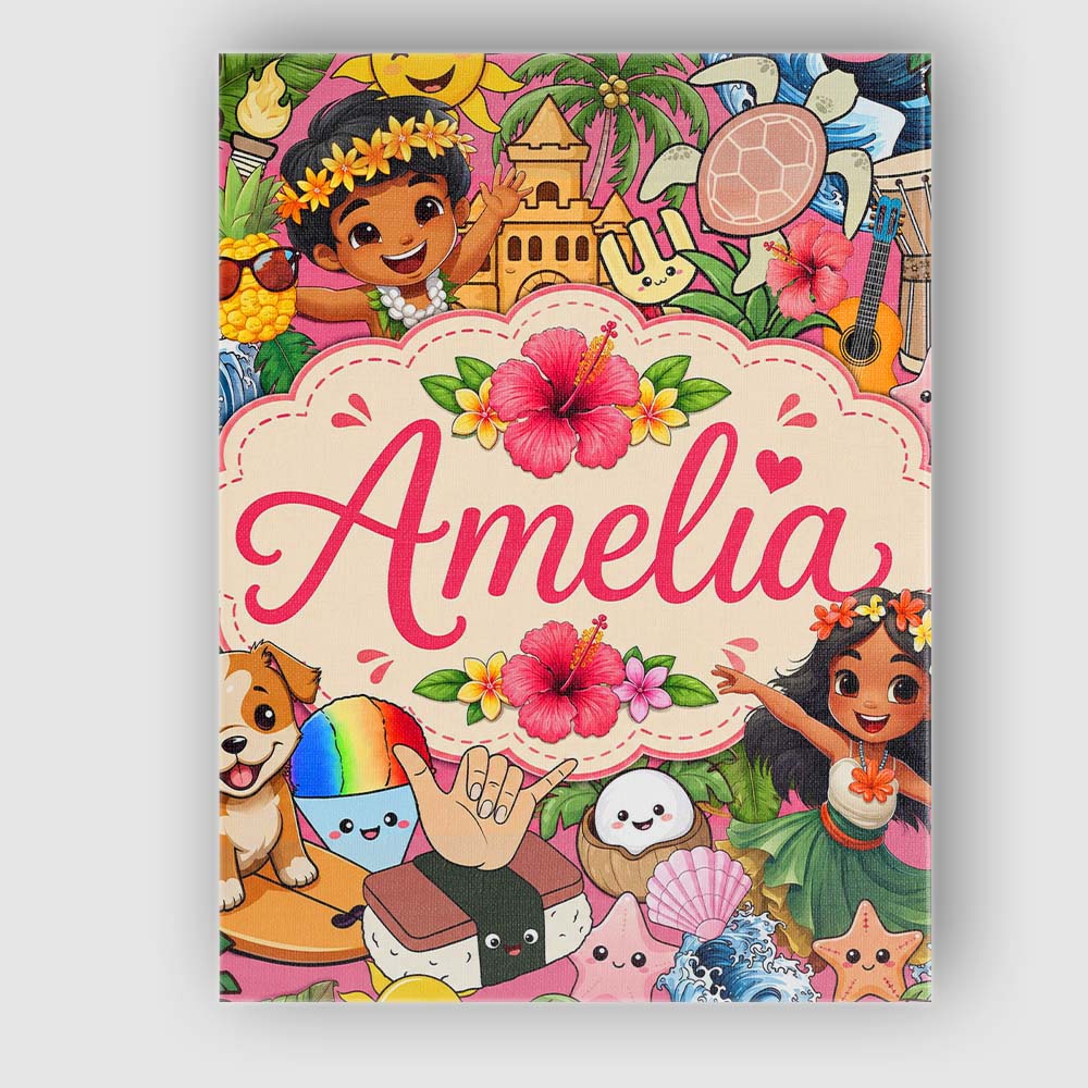Personalised Name Cute Hawaiian Kids Tiki Custom  Unique Gift Idea Elegant Feature Canvas Wall Art Print Decor Picture Ready to Hang