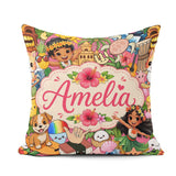 Custom Name Cute Hawaiian Kids Tiki Mask Pineapple Pink Seamless Square Filled Cushion Throw Pillow Sofa Bed Home Decor Zip Washable UK Made