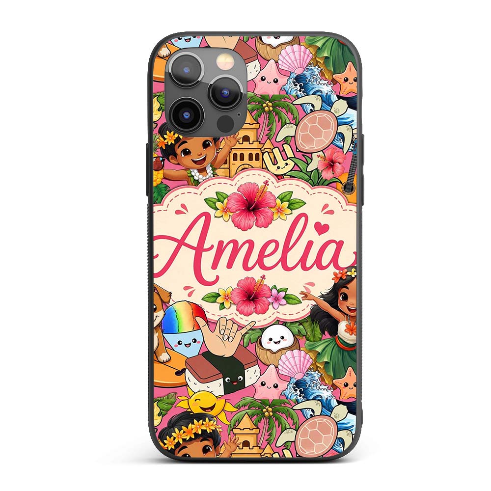 Cute Hawaiian Kids Tiki Mask Decorative Design Custom Name Protective Phone Case Mobile Cover Durable Everyday Smartphone Shock Resistant