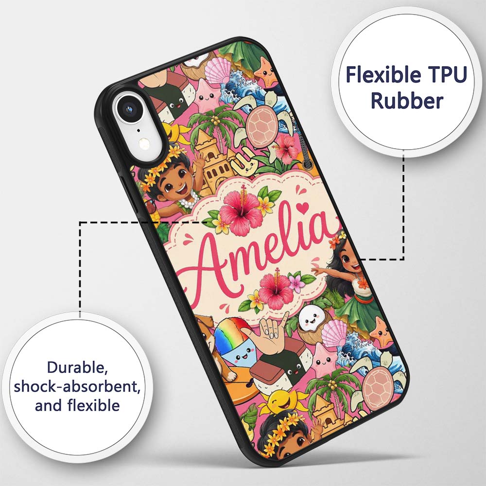 Cute Hawaiian Kids Tiki Mask Decorative Design Custom Name Protective Phone Case Mobile Cover Durable Everyday Smartphone Shock Resistant