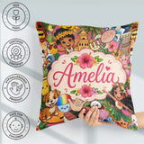 Custom Name Cute Hawaiian Kids Tiki Mask Pineapple Pink Seamless Square Filled Cushion Throw Pillow Sofa Bed Home Decor Zip Washable UK Made