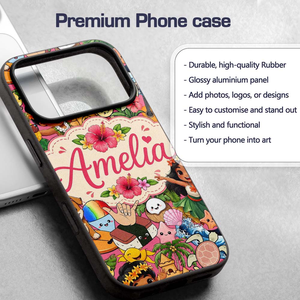 Cute Hawaiian Kids Tiki Mask Decorative Design Custom Name Protective Phone Case Mobile Cover Durable Everyday Smartphone Shock Resistant