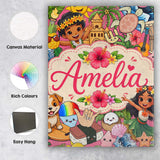 Personalised Name Cute Hawaiian Kids Tiki Custom  Unique Gift Idea Elegant Feature Canvas Wall Art Print Decor Picture Ready to Hang
