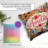 Custom Name Cute Hawaiian Kids Tiki Mask Pineapple Pink Seamless Square Filled Cushion Throw Pillow Sofa Bed Home Decor Zip Washable UK Made