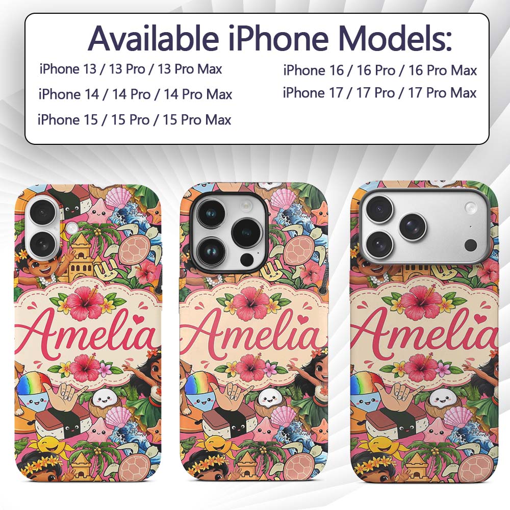 Cute Hawaiian Kids Tiki Mask Decorative Design Custom Name Protective Phone Case Mobile Cover Durable Everyday Smartphone Shock Resistant