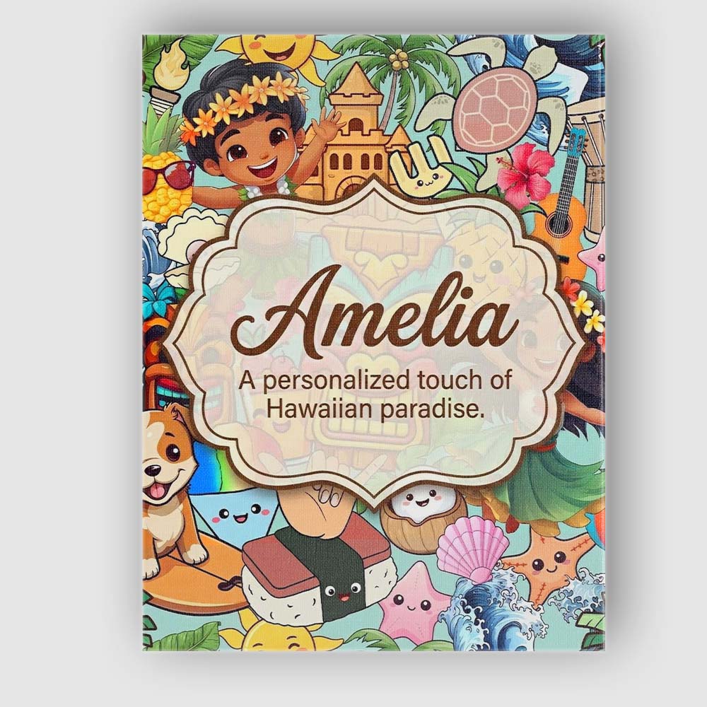 Personalised Name Cute Hawaiian Kids Tiki Custom  Unique Gift Idea Elegant Feature Canvas Wall Art Print Decor Picture Ready to Hang