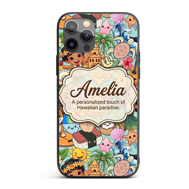 Cute Hawaiian Kids Tiki Mask Decorative Design Custom Name Protective Phone Case Mobile Cover Durable Everyday Smartphone Shock Resistant